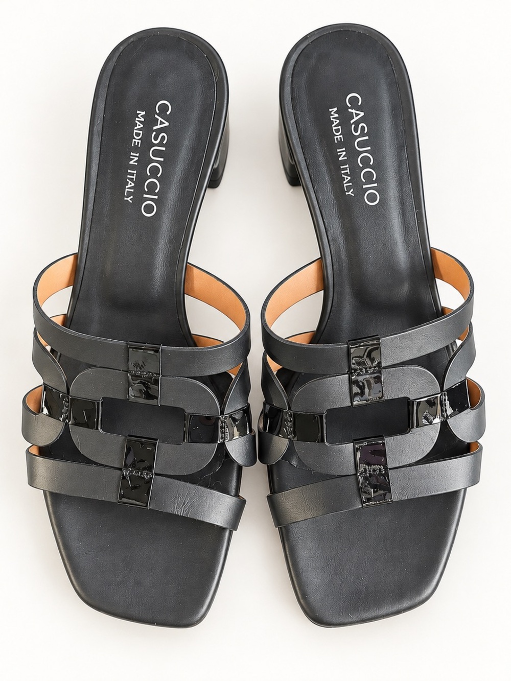 Casuccio Black Strappy Slide Sandals – Made in Italy – EU 38.5 – New